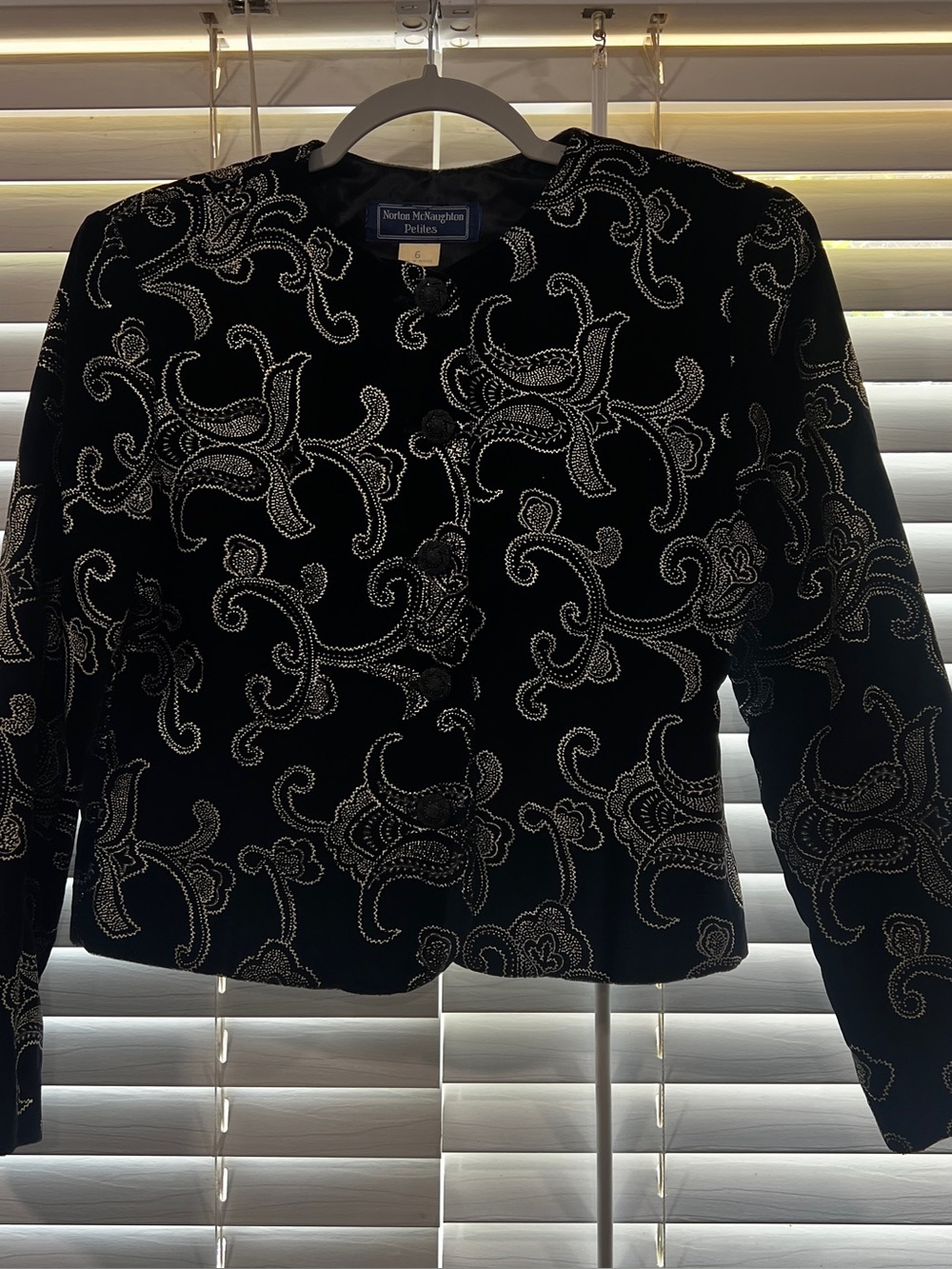Vintage Norton McNaughton Petite Black Velvet Jacket with PaisleyEmbroidery